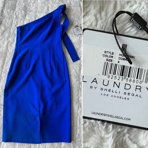 Laundry by Shelli Segal Cobalt Blue One Shoulder Cut Out Core Dress 4 - Picture 2 of 14